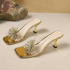 Damen elegante Mules mit funkelndem Schuhblatt R&B