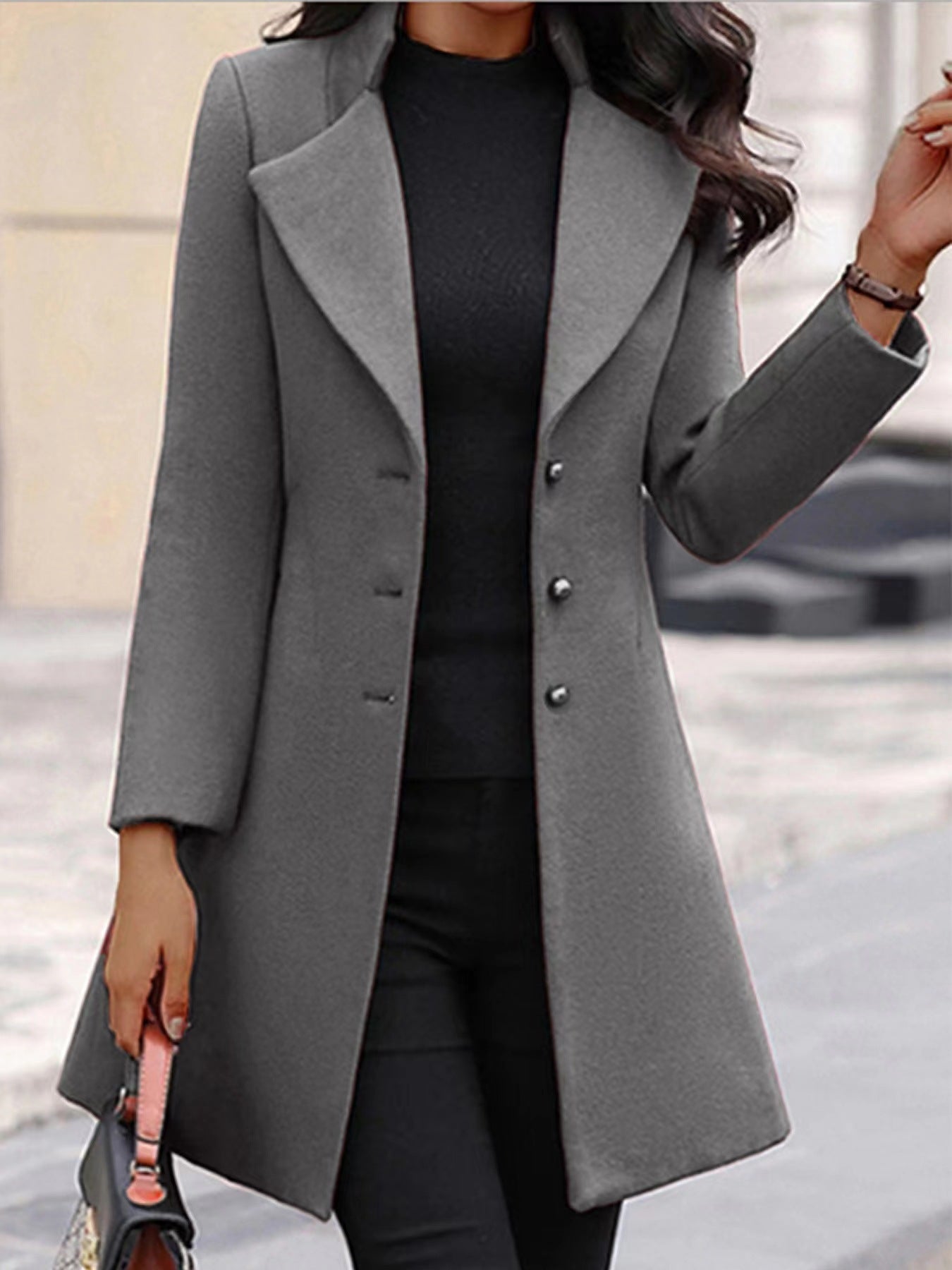 Damen Eleganter Mantel mit modernem Kragen und praktischen Knöpfen