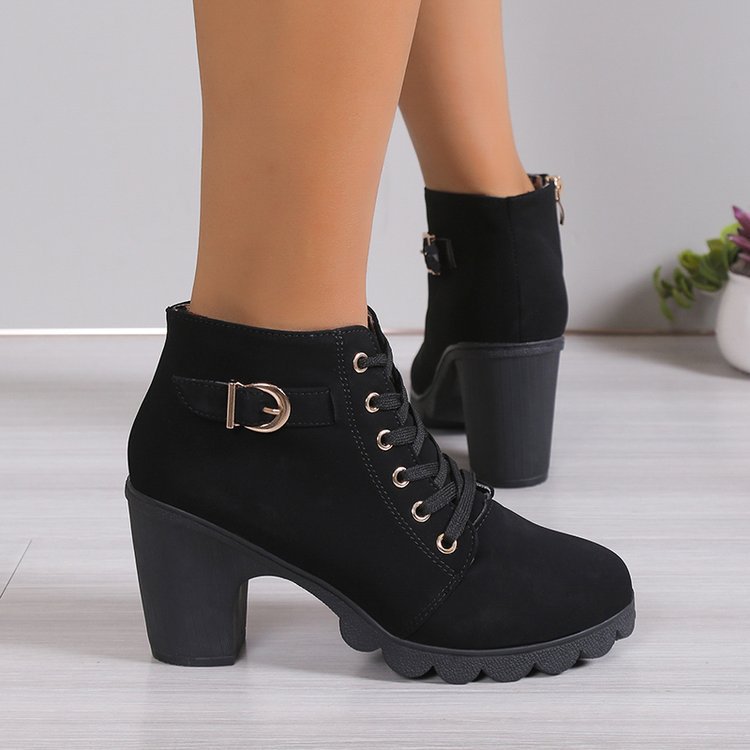 Damen Schnürstiefeletten mit Blockabsatz und Reißverschluss R&B
