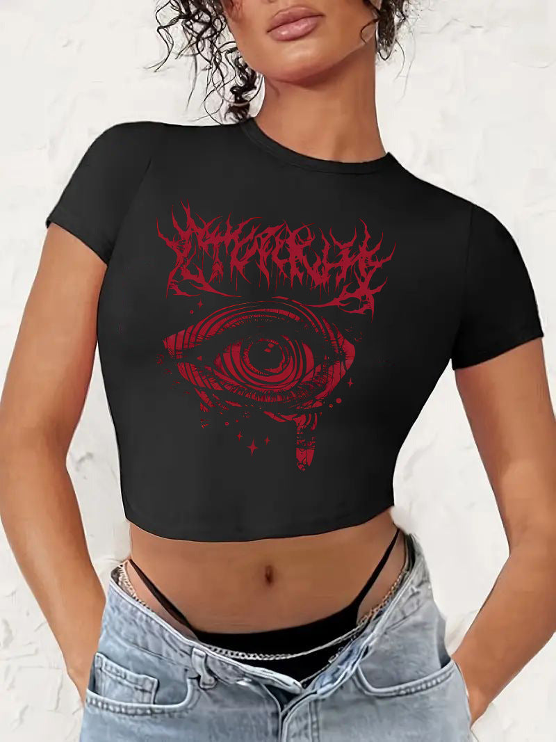 Damen Crop-T-Shirt mit fruchtigem Kirschdesign und lockerem Schnitt R&B