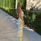 Damen figurbetontes Maxikleid mit floralem Muster und sexy Schlitz R&B