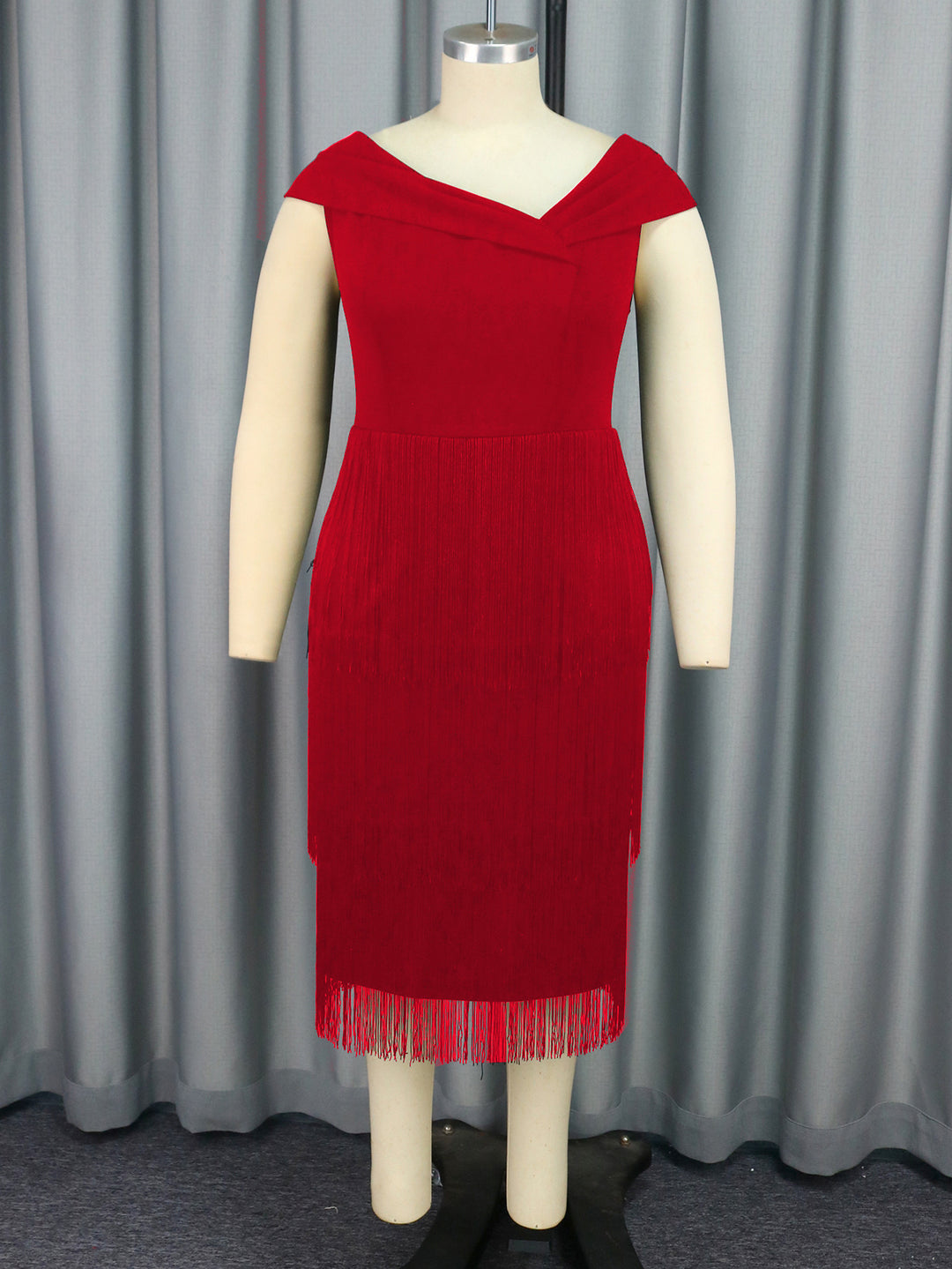 Damen Glamouröses Fransen-Kleid mit elegantem V-Ausschnitt R&B