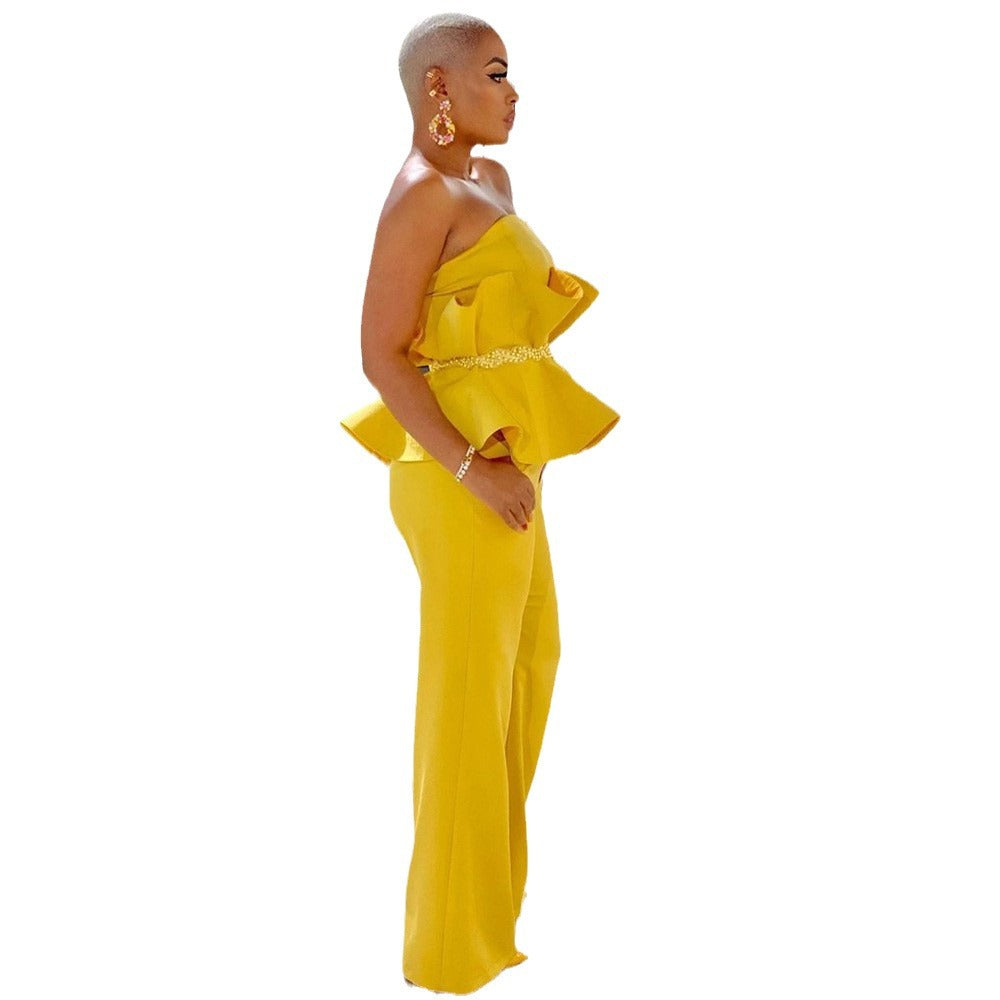 Damen Peplum Jumpsuit mit elegantem Oberteil und weiten Beinen R&B