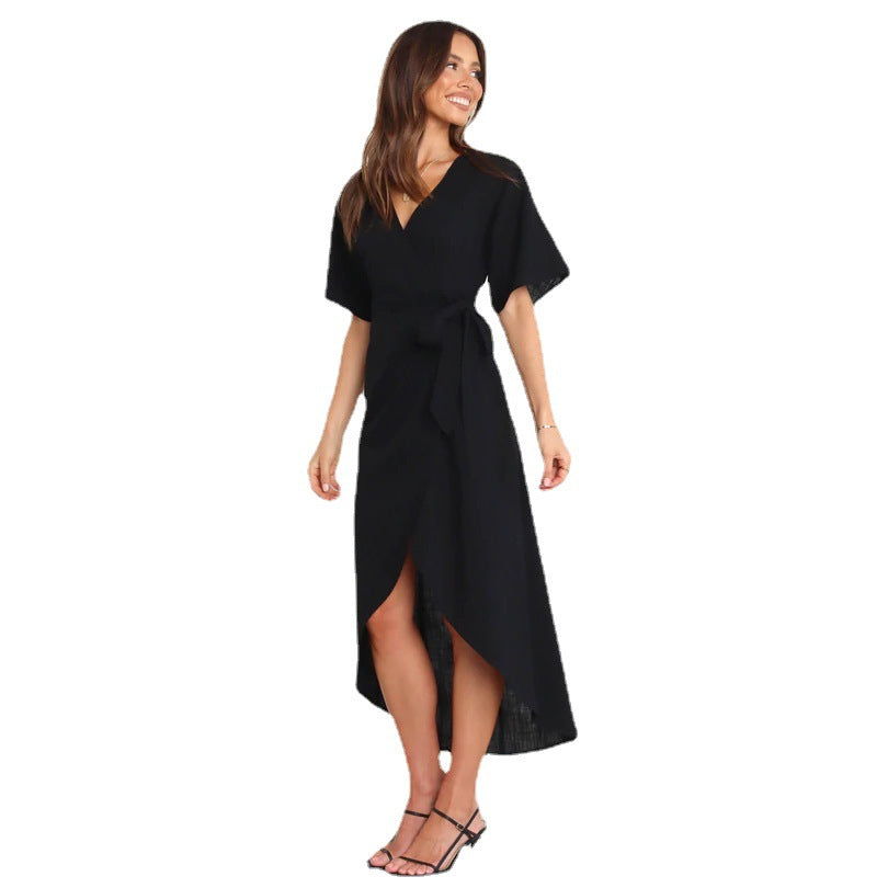 Damen Wickelkleid mit elegantem V-Ausschnitt und modischem Taillengürtel R&B