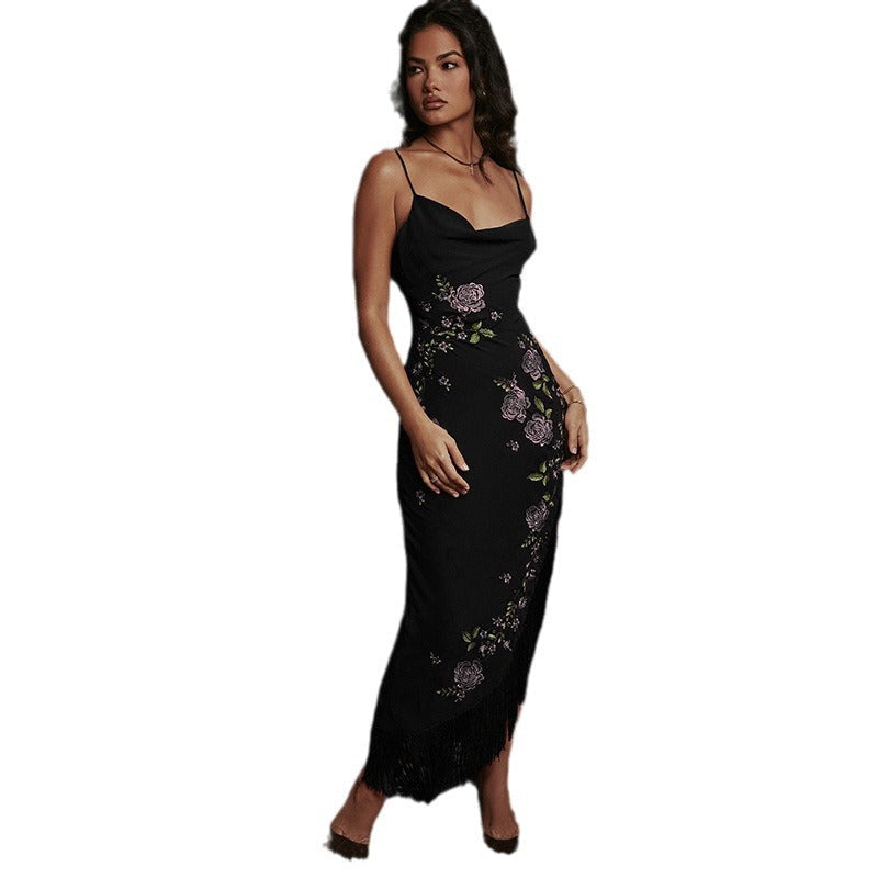 Damen elegantes Hochzeitskleid mit Blumenapplikationen und Fransen R&B
