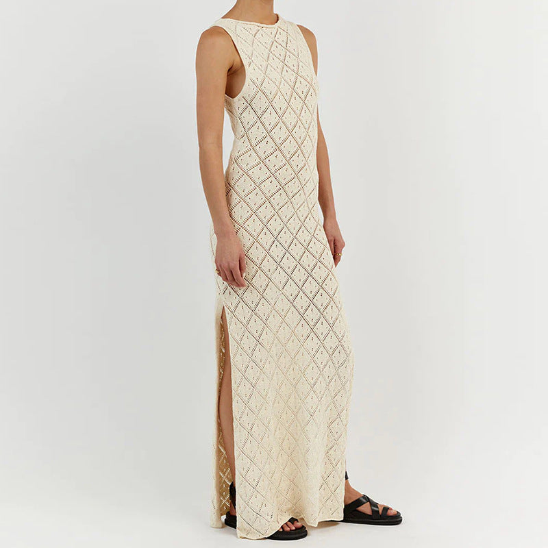 Damen Strickkleid im angesagten Rautenmuster mit hohem Schlitz R&B