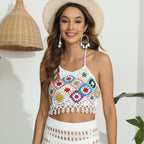 Damen Häkel-Bikini-Oberteil mit farbenfrohem Blumenmuster R&B