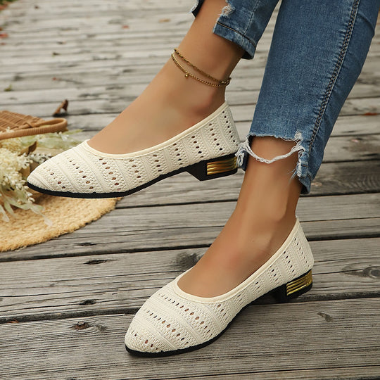 Damen Ballerinas mit modischem Lochmuster und elegantem Absatz R&B