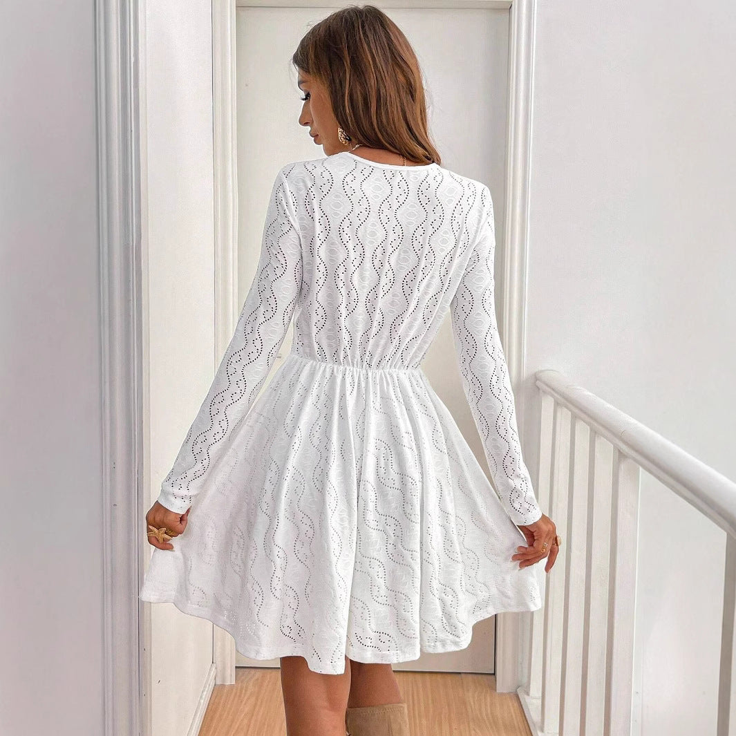 Damen Kleid mit romantischem Häkelmuster und eleganter Passform R&B