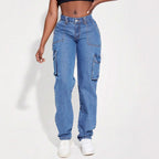 Damen Vintage Cargo Jeans mit elastischem Bund und seitlichen Taschen R&B