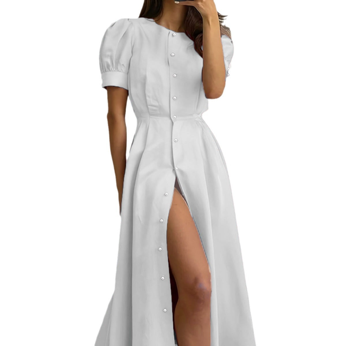 Damen Maxikleid mit Knopfleiste und seitlichem Schlitz R&B
