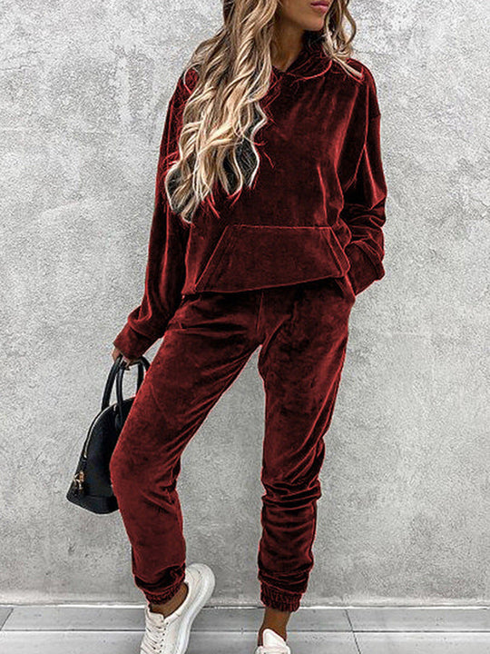 Damen luxuriöses Mikrofaser-Sportanzug mit Kapuze und Taschen R&B