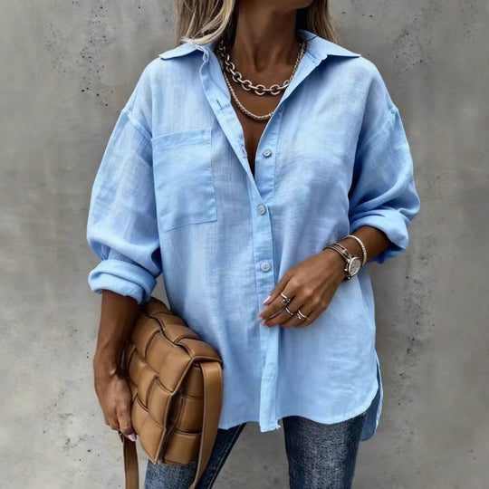 Damen Leichte und lässige Bluse mit Brusttasche R&B