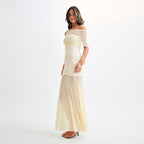 Damen Maxi-Rockkleid mit verführerischem Überwurf und elegantem Rüschendesign R&B