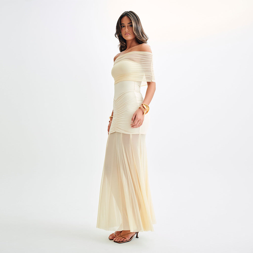 Damen Maxi-Rockkleid mit verführerischem Überwurf und elegantem Rüschendesign R&B