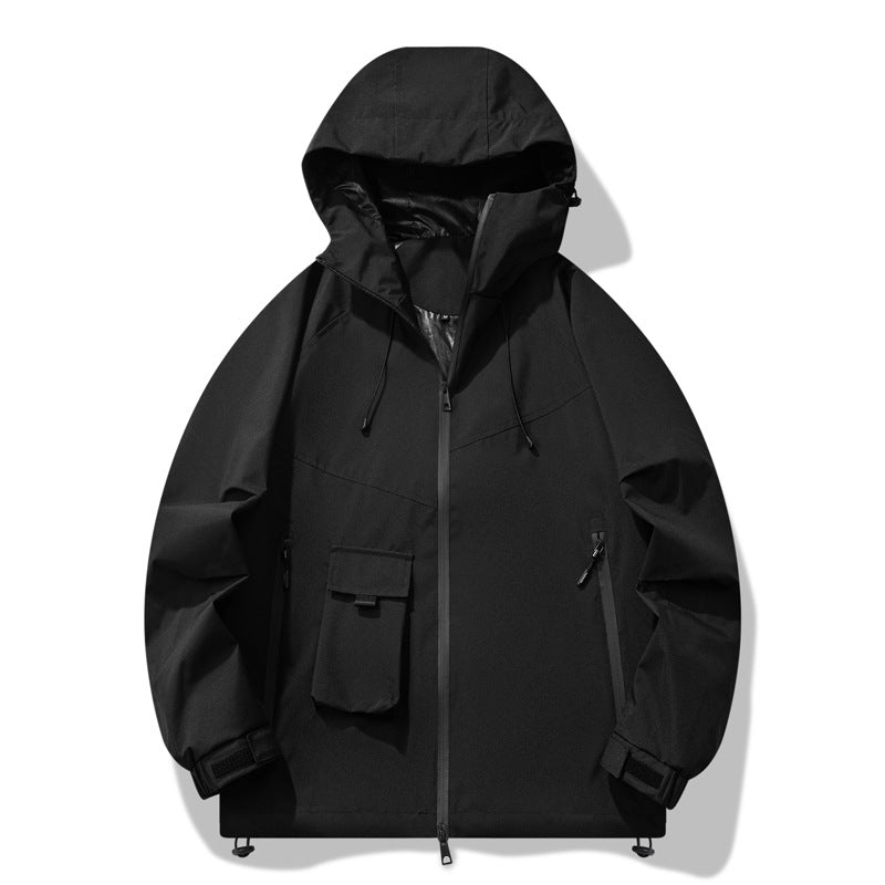 Herren technische Outdoor-Jacke mit wasserabweisendem Material und verstellbarem Kapuzendesign R&B