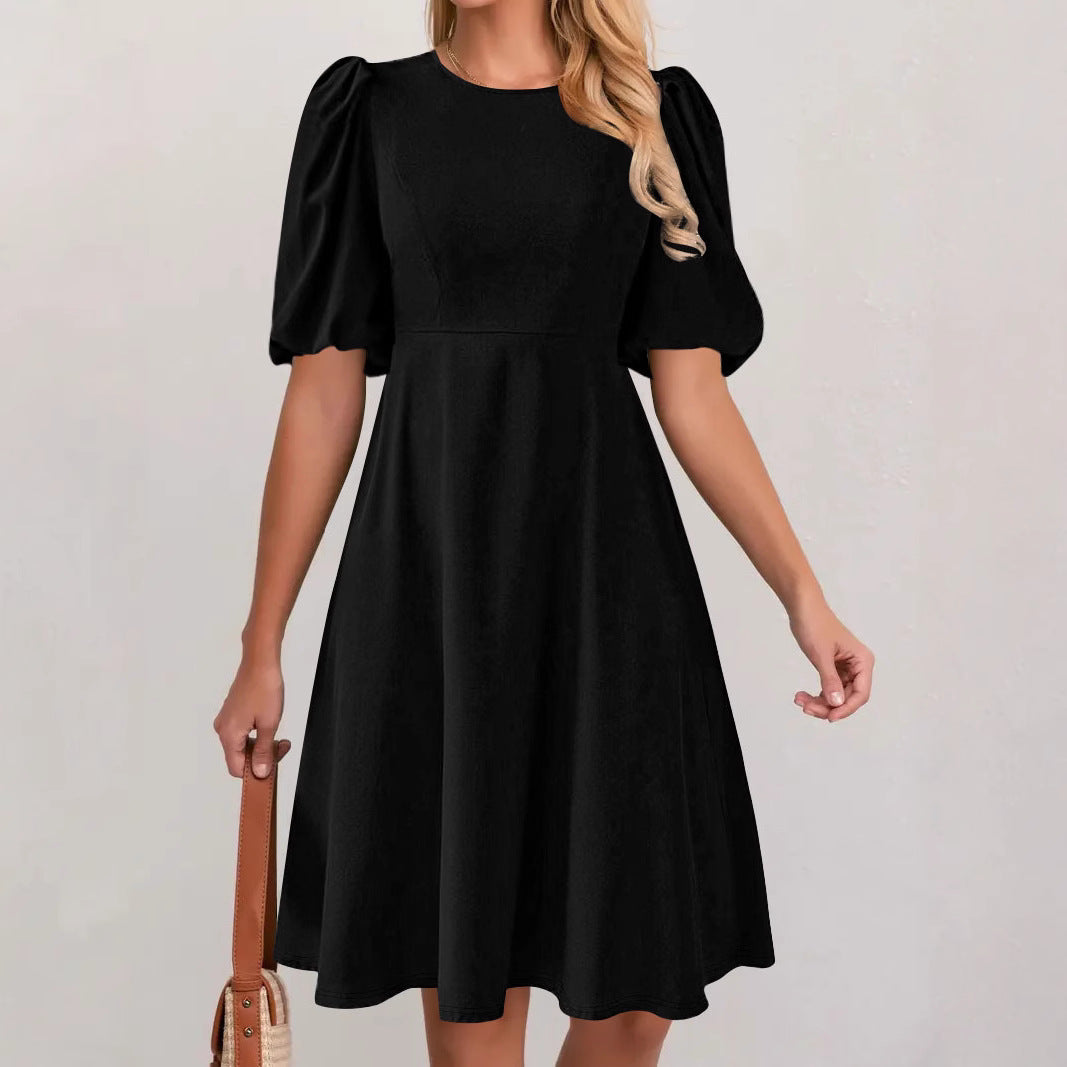 Damen A-Linien Kleid mit voluminösen Puffärmeln R&B
