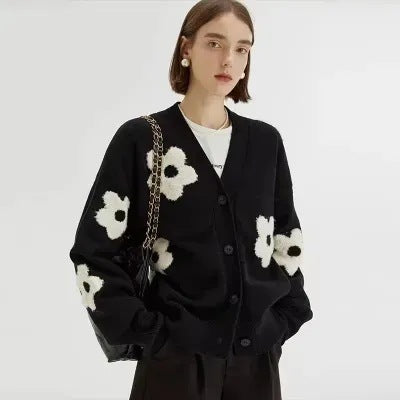 Damen Strickjacke mit floralem Motiv und Knopfleiste R&B