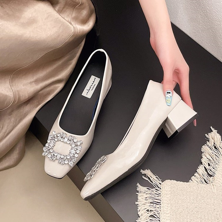 Damen elegante Blockabsatz-Pumps mit funkelnder Schmuckapplikation R&B