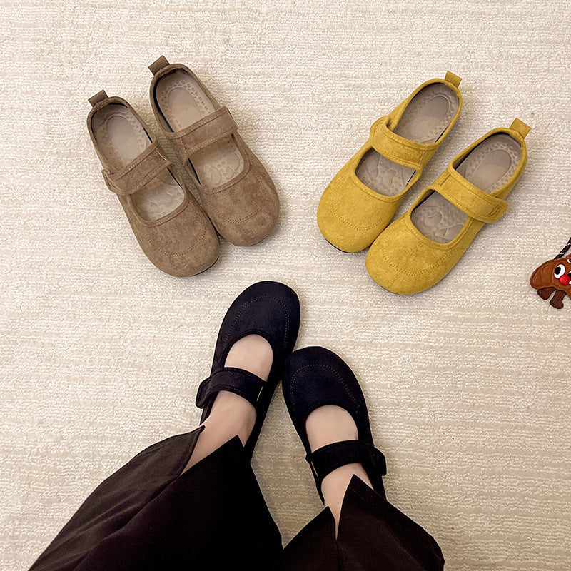 Damen Komfortable Ballerinas mit rutschfester Sohle und verstellbarem Klettverschluss