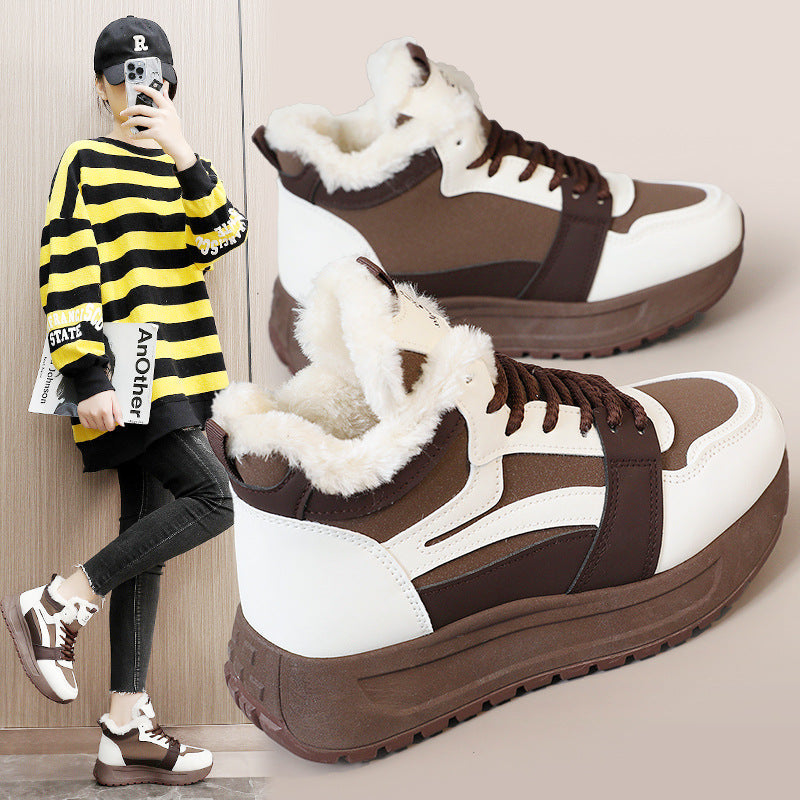 Damen modische High-Top Sneakers mit warmem Innenfutter und rutschfester Sohle R&B