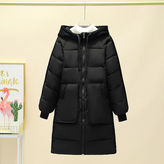 Damen Langer isolierter Pufferparka mit abnehmbarer Kapuze und großen Taschen R&B