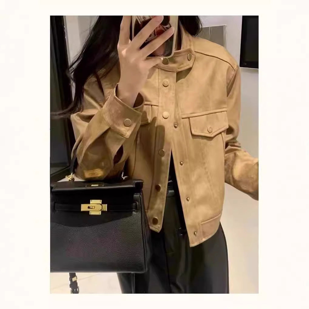 Damen Modische Kurzjacke im Stilmix mit Taschen und Knopfdetails R&B