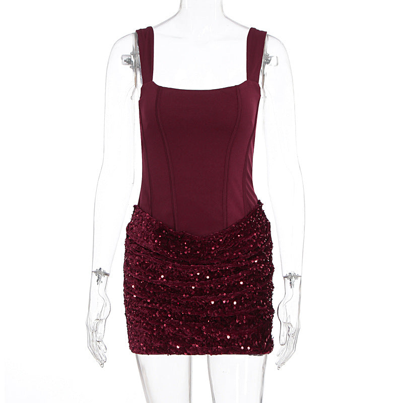Damen Glamouröses Partykleid mit Pailletten und Raffung R&B