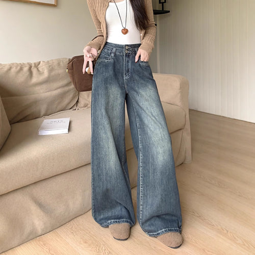 Damen Bequeme High-Waist Weitjeans mit Knopfdetail und modernen Taschen R&B