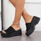 Damen Komfortable Wedge-Pantoletten mit breitem Riemendesign und anatomischem Fußbett R&B