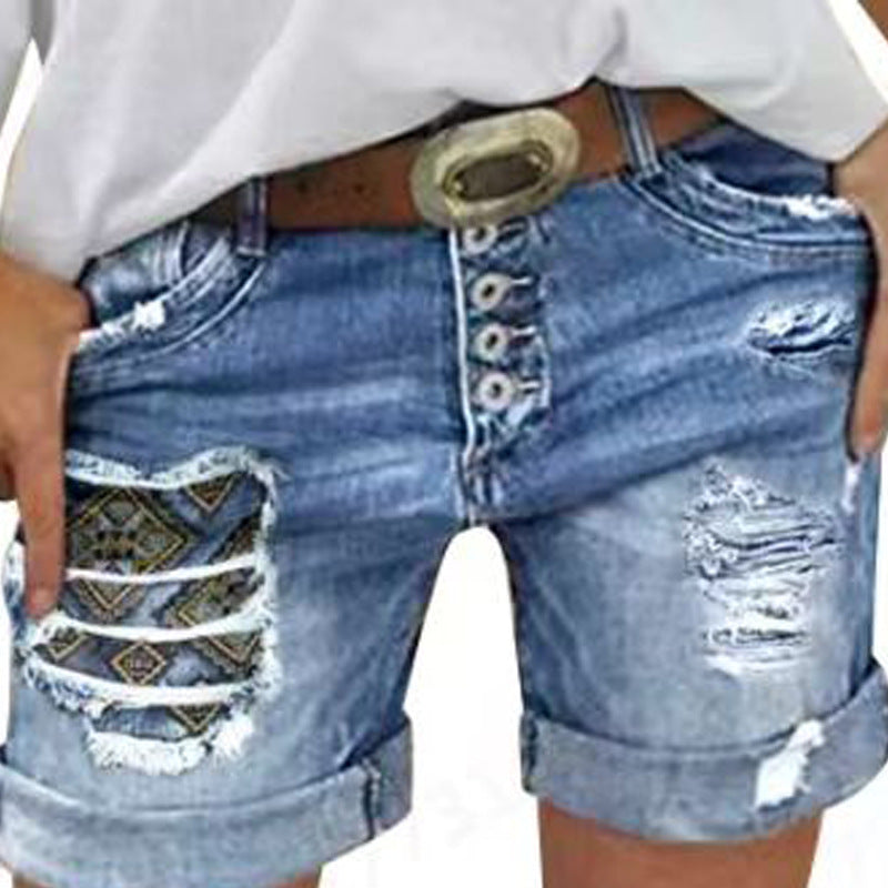 Damen Jeans-Shorts mit lässigem Fransen-Design und modischen Applikationen R&B