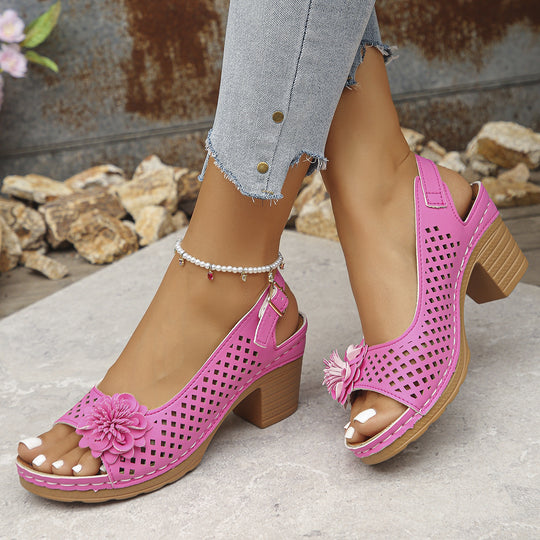 Damen Slingback-Pantoletten mit floralen Lochmustern und komfortablem Blockabsatz R&B