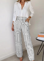 Damenweite Schlaghose mit gemustertem Design und hohem Bund R&B