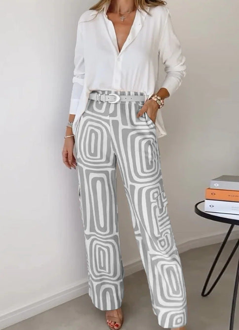 Damenweite Schlaghose mit gemustertem Design und hohem Bund R&B