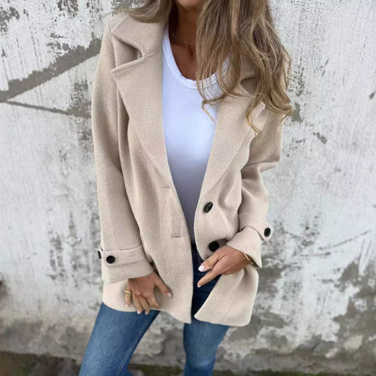 Damen zeitloser Wolle-Blazer mit praktischem Reverskragen und Taschen R&B