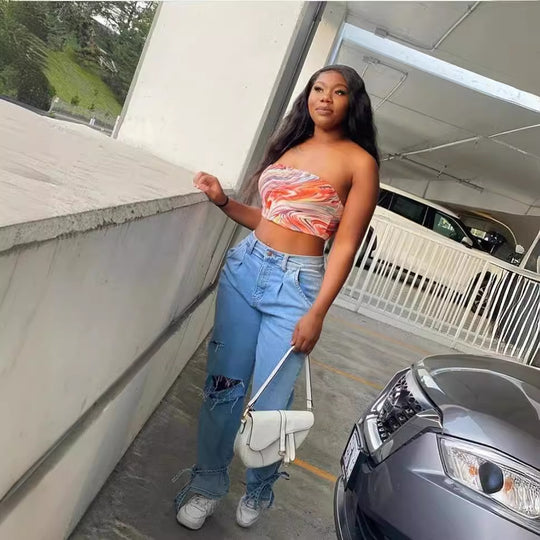Damen lässige Mom-Jeans mit angesagtem destroyed Look R&B