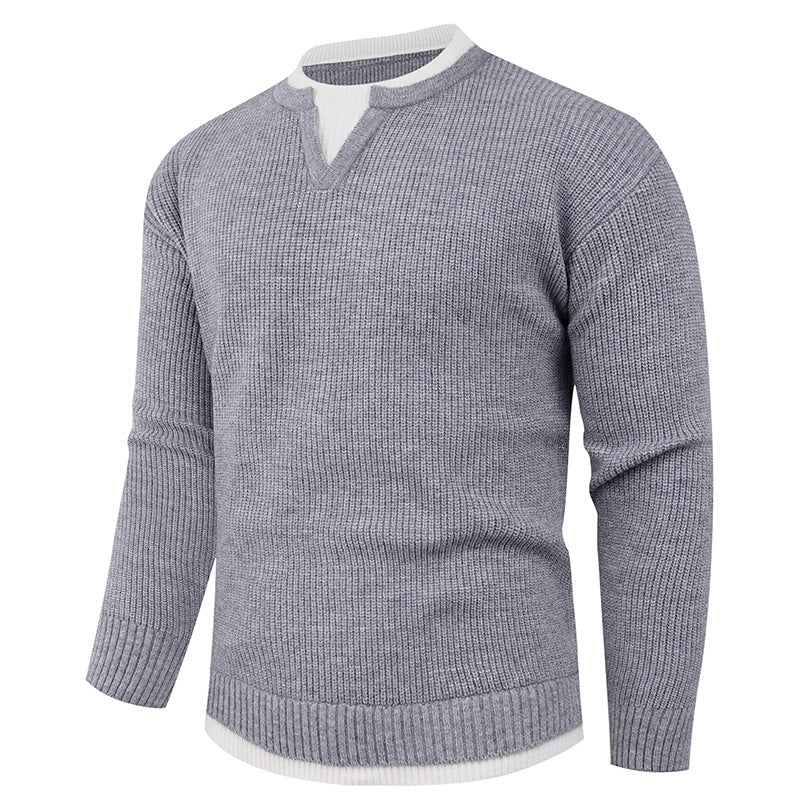 Herren Strickpullover mit V-Ausschnitt und modernem Rippenmuster R&B