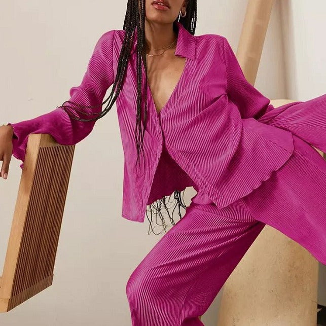 Damen elegantes Lounge-Set aus softem Plissee R&B