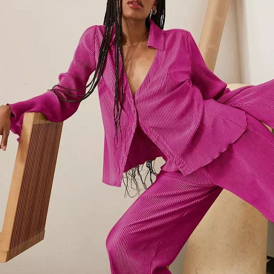 Damen elegantes Lounge-Set aus softem Plissee R&B