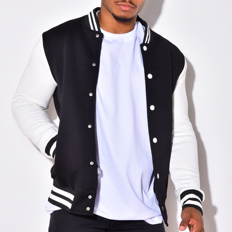 Herren nan Retro-Sport-Bomberjacke mit Druckknopfleiste, Kontrastärmeln und Rippbündchen R&B