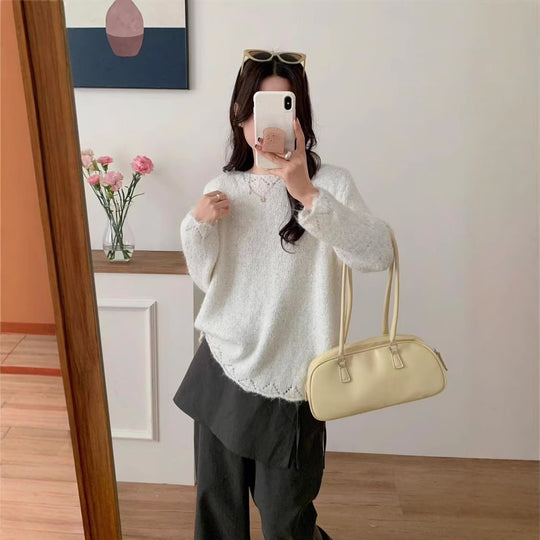 Damen Flauschiger Strickpullover mit glänzenden Akzenten und lockerem Schnitt R&B