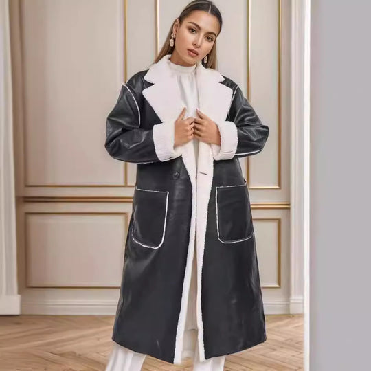 Damen hochwertiger Oversized-Mantel mit weichem Teddyfutter R&B