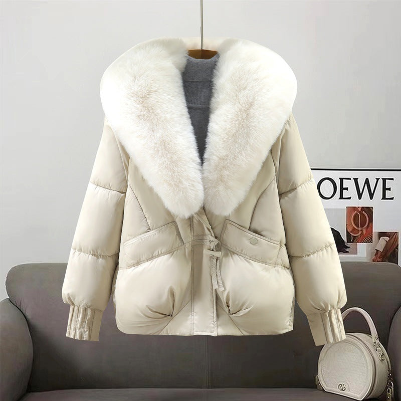 Damen Modische und gefütterte Winterjacke mit abnehmbarem Kunstfellkragen R&B
