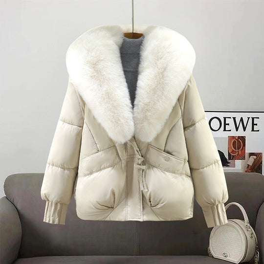 Damen Modische und gefütterte Winterjacke mit abnehmbarem Kunstfellkragen R&B