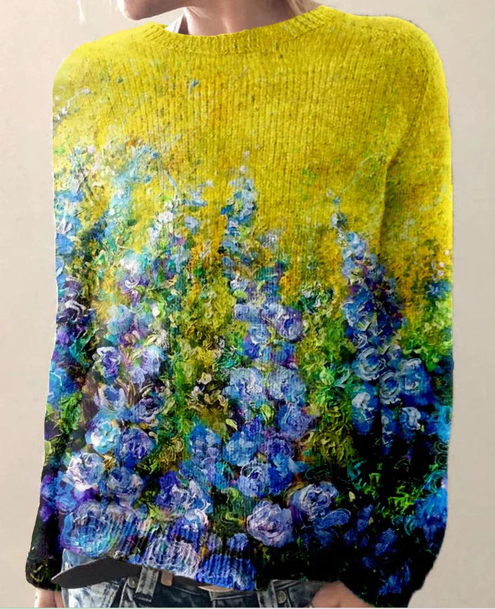 R&B | Gestrickter Damenpullover mit 3D-Blumenprint