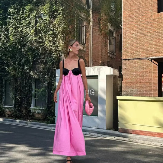 Damen Maxikleid mit geformtem Oberteil und schwingendem Rock R&B