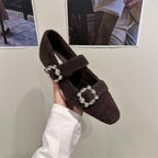 Damen elegante Filz-Mary Jane Schuhe mit schimmernden Schnallen R&B