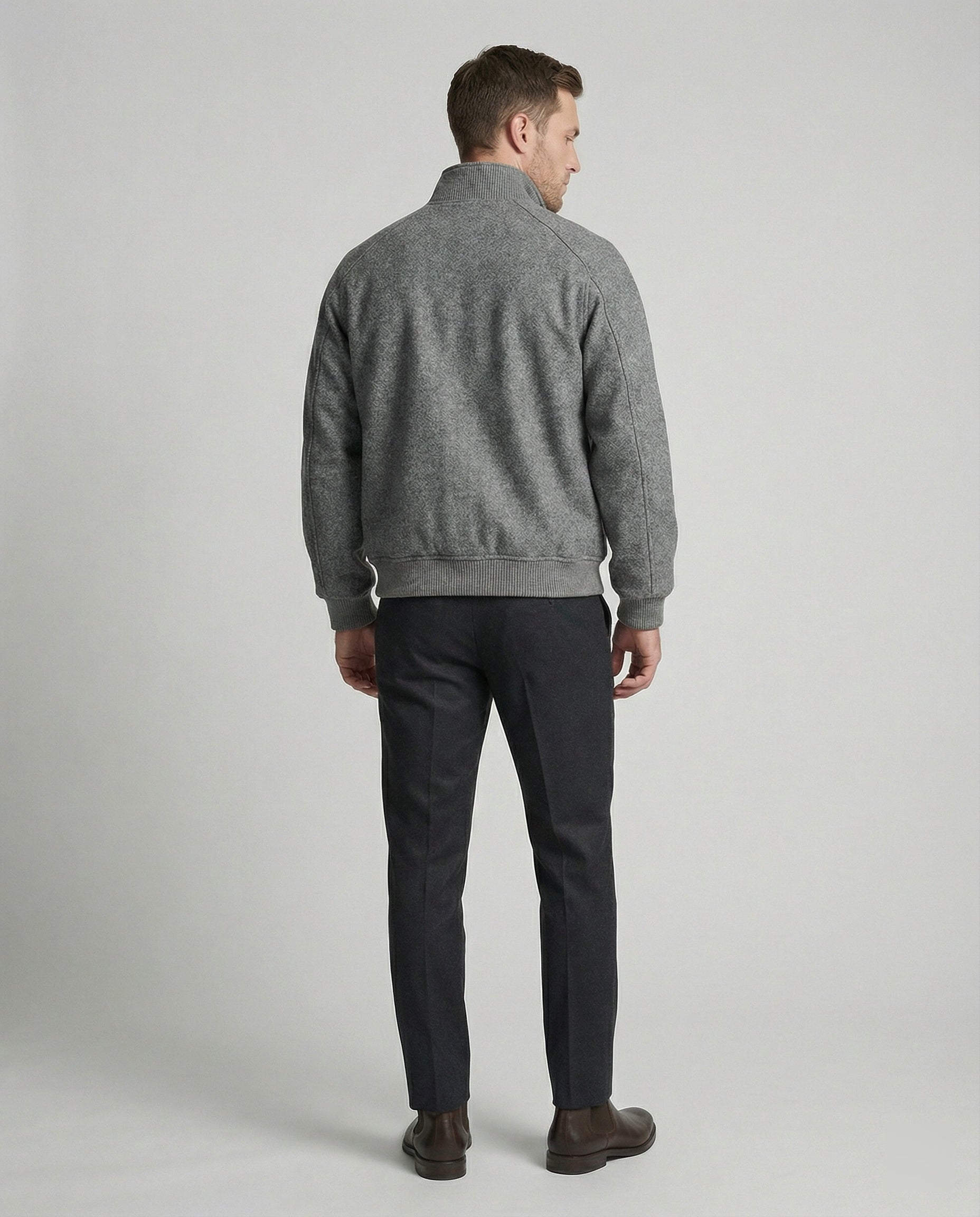 Herren kastig geschnittene Wollmix-Zipjacke mit Stehkragen Raglanärmeln und Rippbündchen R&B
