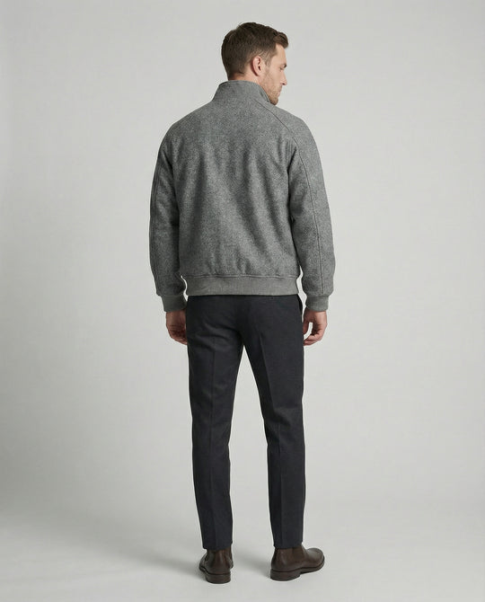 Herren kastig geschnittene Wollmix-Zipjacke mit Stehkragen Raglanärmeln und Rippbündchen R&B