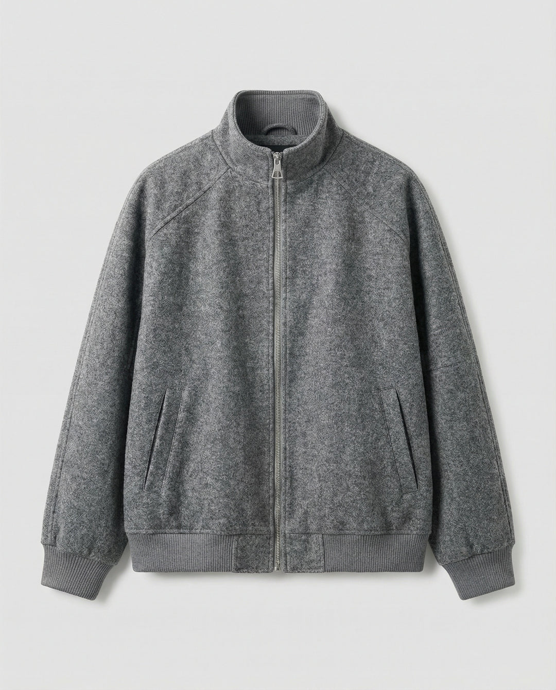 Herren kastig geschnittene Wollmix-Zipjacke mit Stehkragen Raglanärmeln und Rippbündchen R&B